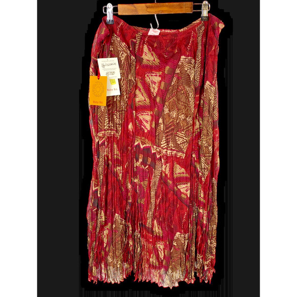 Ruby Rd Maxi Skirt Crinkle Pull On Long Red Tan Romantic Boho Western Y2K New 14 - Picture 5 of 9